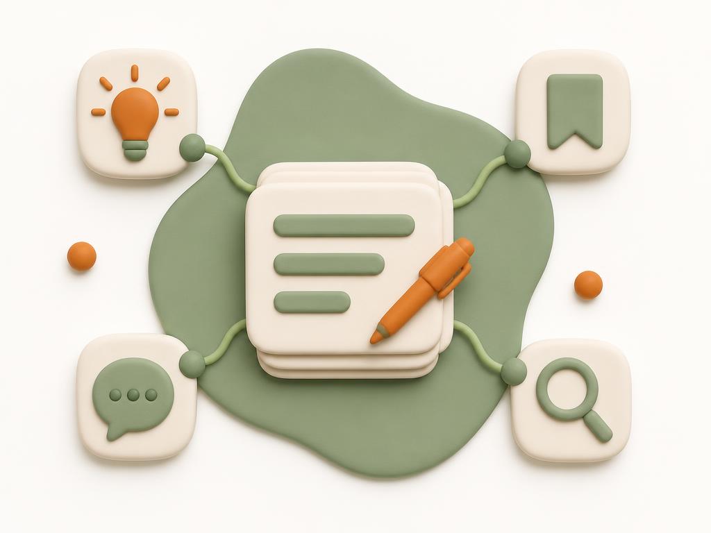 Illustration of articles, ideas, and marketing notes
